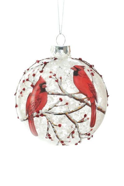 Frosted Cardinal on Branch Ornament