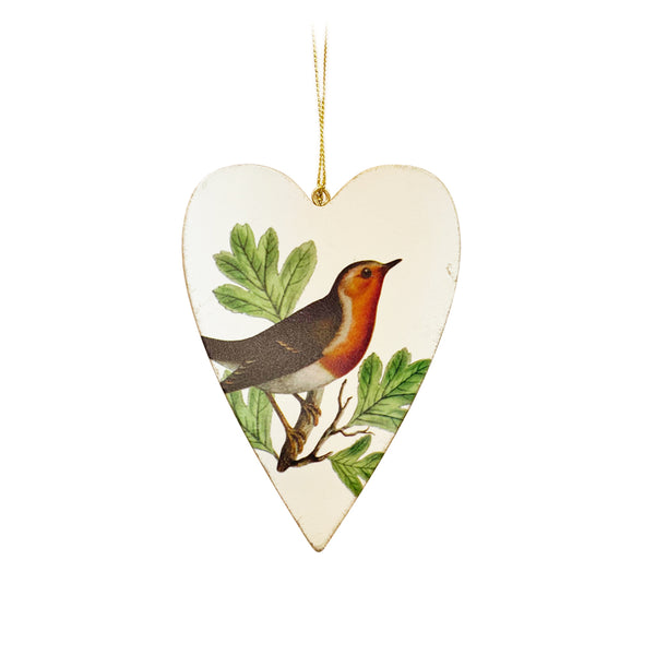 White Ornament with Robin on Branch